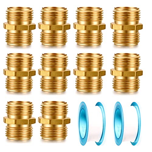 Garden Hose Fittings - Solid Brass Repair Connectors: Double Male Faucet Leader Coupler (3/4" GHT) (10-PCS) - color: 10 Pack