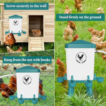Chicken Waterer, 3 Gallons Automatic Chicken Waterers with 5ft Pipe, Float Controlled Automatic Poultry Water Feeder, 5 Chicken Waterer Cups (Blue, 3 Gallons) - color: Blue