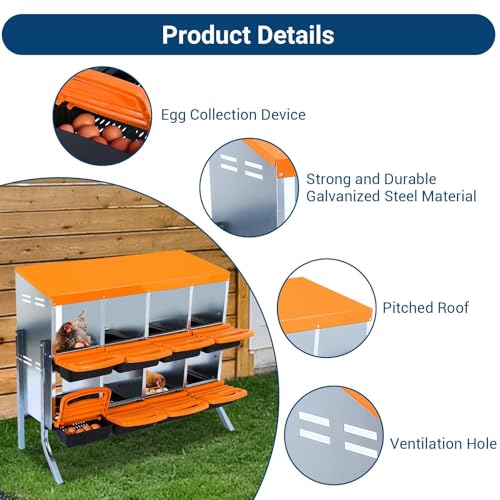 Chicken Nesting Boxes,8 Compartment Nesting Boxes for Laying Eggs with Legs,Wall Mount Poultry Roll Away Chicken Laying Boxes,Easy Egg Collection,Cleanable Pull Out Hen Roosting Boxes