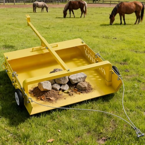 GRIND MODE 2-in-1 Horse Paddock Cleaner & Tow-Behind Trailer, Heavy Duty Manure Fork & Scoop, Efficient Yard Sweeper for Horse Manure, Drag Collector for Pasture/Yard Easy Cleanup - color: Yellow, size: Large - Steel Wires