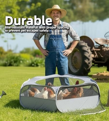 Small Animal Playpen with Mesh Cover & Waterproof Bottom Cat Tent Chicken Brooder Rabbit Guinea Pig Cage Playpen for Small Animals Indoor Outdoor Use - color: Silver Gray