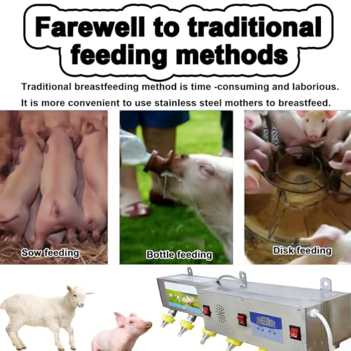 Lamb Piglet Milk Feeder Automatic, Stainless Steel 6 Nipple Livestock Feeding Station with Constant Temperature and Sound Simulation to Attract Feeding, Farm Milk Feeder for Lambs and Piglets