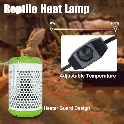 Reptile Heat Lamp with Guard, Ceramic Heat Lamp Bulb with Anti-Scald Lampshade, Adjustable Reptile Ceramic Heat Lamp from 0-100W, for Turtle, Snakes, Lizards, Frogs, Bird, No Light Only Heat (Big) - size: Big
