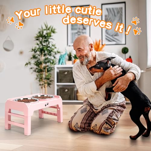 COMESOON Elevated Dog Bowls, 4 Height Adjustable Raised Bowl Stand with 2 Thick 50oz Stainless Steel Food Bowls Non-Slip Feeder Adjusts to 3.7'', 9.2'', 10.75'', 12.36'' Pink - color: Pink, size: 8" for Medium Dogs