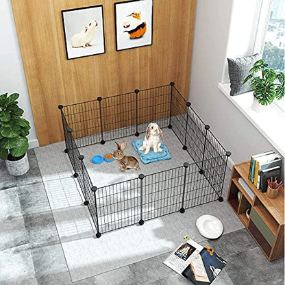 C&AHOME Pet Playpen, Small Animals Supplies, 12 Panels Exercise Playpens Cage, C Grids Portable Yard Fence Indoor, Ideal for Guinea Pigs, Puppy Pet Products, DIY Metal Playpens, 12" × 15" Black - color: Black, style: 12 Panels