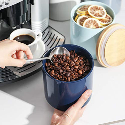 Sweejar Kitchen Canisters Ceramic Food Storage Jar, Stackable Containers with Airtight Seal Wooden Lid for Serving Coffee Bean, Flour, Tea, Cookies and More - 58 Fl Oz(Navy) - color: Navy, style: 58 Fl Oz (5.2"x7.8")