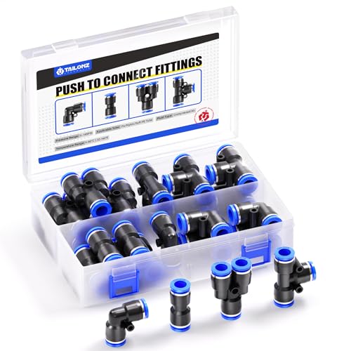 TAILONZ PNEUMATIC 1/2 Inch od Push to Connect Fittings Pneumatic Fittings kit 5 Spliters+5 Elbows+5 tee+5 Straight (20 pcs) - color: Blue, size: 1/2"OD/20PCS