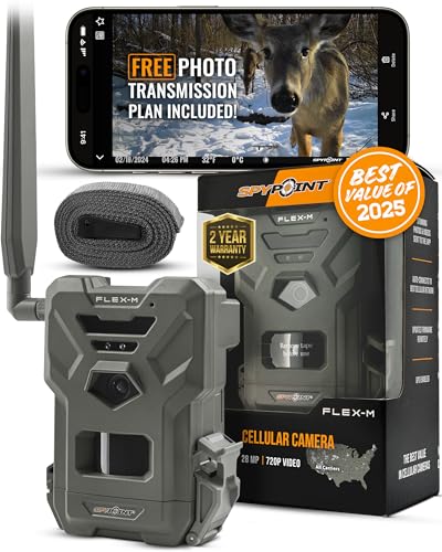 SPYPOINT Flex-M Cellular Trail Camera - Best Hunting Accessories, No WiFi Needed, Night Vision, Motion Activated, Dual-Sim LTE, IP65 Water-Resistant Game Camera, 28MP Photos, 720p Videos + Sound (1) - color: Camera Only, size: Pack of 1