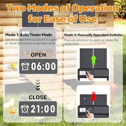 Automatic Chicken Coop Door, Electric Chicken Coop Door Battery Powered with Timer LCD Screen, Anti-Pinch Running Automatic Chicken Coop Door, Aluminum IPX4 Waterproof Auto Chicken Coop Door