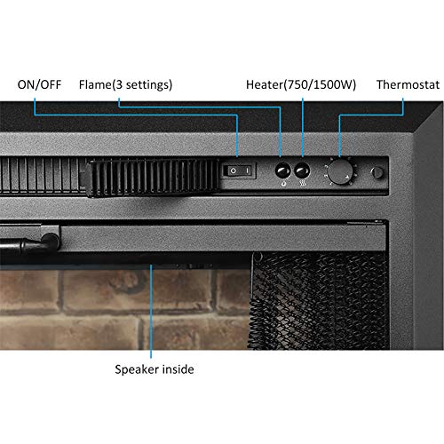 PuraFlame Klaus Electric Fireplace Insert with Fire Crackling Sound Glass Door and Mesh Screen, 750/1500W, Black, 22 13/16 Wide, 20 1/16 Inches High, 22 13/16 W X 20 1/16 H X 7 51/64 D - size: 23" without Trim