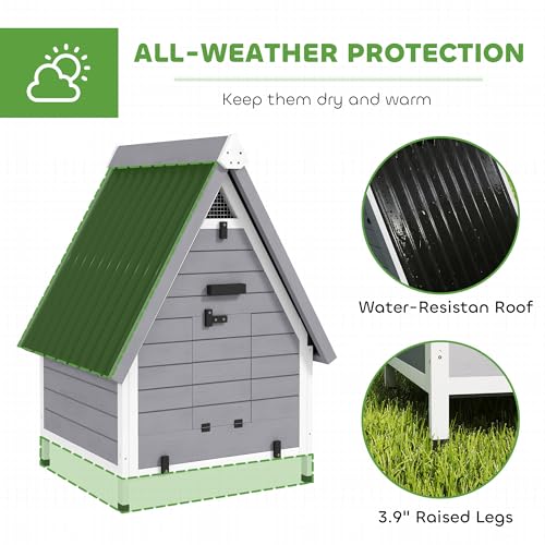 PawHut Chicken Coop for 2 Hens, Outdoor Wooden Chicken House with Removable Nesting Box & Roosting Bar, Tray, Ramp, Poultry Cage Rabbit Hutch, 31" x 29" x 43", Grey