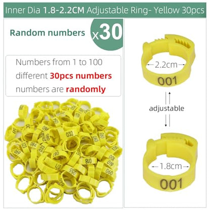 Chicken Leg Bands 240 Pcs Numbered Poultry Chicken Leg Bands Adjustable Foot Label Rings for Home Farm Chicks Bird Duck Goose Identification Clip-on(Yellow 30pcs) - color: Yellow 30pcs