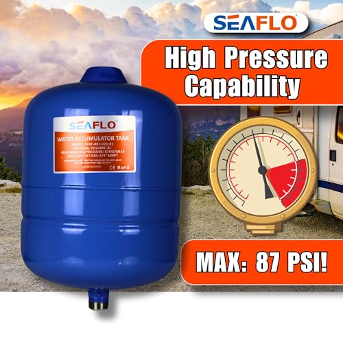 SEAFLO 2 Gallon Pre-Pressurized Accumulator Expansion Tank – Reduces Pump Cycling, Smooth Water Flow, 87 PSI, 3/4" MNPT, Compact Design for RV, Marine, Boat & Off-Grid Systems – 4-Year Warranty - style: 2 Gal (8 L)