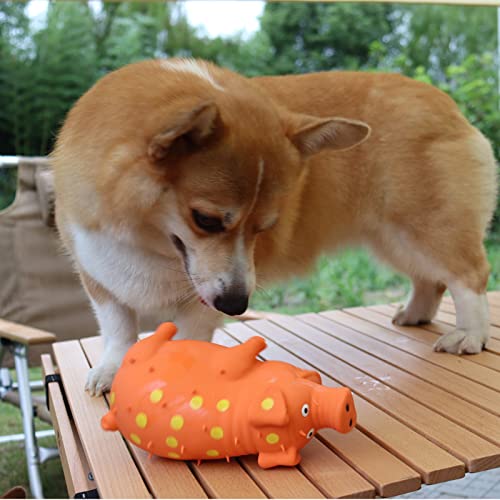 Pig Squeaky Dog Toy, 2 PCS Interactive Rubber Dog Chew Toy - Durable Latex Spot Grunting Pig Toys that Oink for Small Medium Large Dogs (Orange, Blue) - color: Orange, Blue