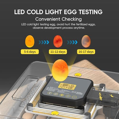 48 Egg Incubator for Hatching Eggs Auto Turning Digital Temp/Humidity Display Built-in Candler & Water Refill LED Candler for Chicken Duck Quail Birds