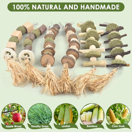 Bissap 6PCS Bunny Chew Toys, Natural Hanging Rabbit Chew Toy Treats for Guinea Pigs Hamsters Gerbils Chinchilla and Other Small Pets for Teeth Grinding - size: 6 PCS