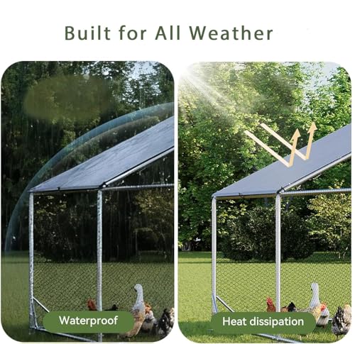 Large Metal Chicken Coop with Walk in Poultry Run and Spire Roof, Waterproof Livestock Shelter Outdoor Enclosure, Sturdy Galvanized Steel Frame for Hen Duck Rabbit, Backyard Farm House