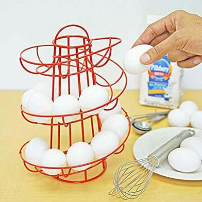 Steel Egg Skelter Dispenser Rack,Spiral Egg Holder, Save space, Egg Display Holder, Wire Chicken Egg Storage Organizer,Egg Basket for Countertop Kitchen (Red) - color: Red