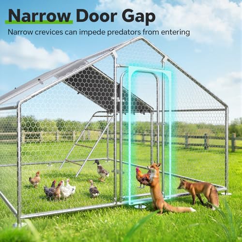 Large Metal Chicken Coop Run with Roosting Perch, 13.2x10x6.4 Outdoor Poultry Cage Pen with Waterproof and UV-Resistant Cover for Chickens Use, Spire Roof - size: 157.4"L x 118.0"W x 78.1"H