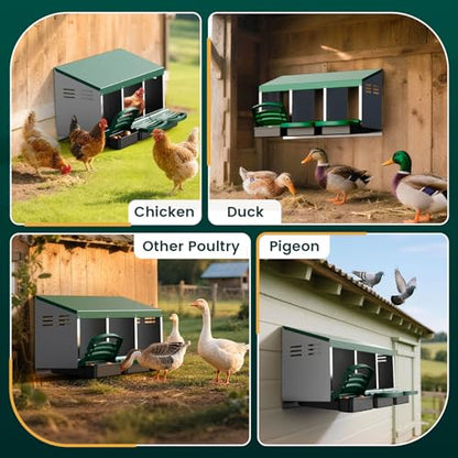 Nesting Boxes for Chickens, Roll Away Nesting Box for Laying Hens, Metal Rollout Chicken Nest Box with Egg Collection Drawer & Protective Lid, Wall Mount Chicken Coop Nest Box, 3 Compartments - color: Green