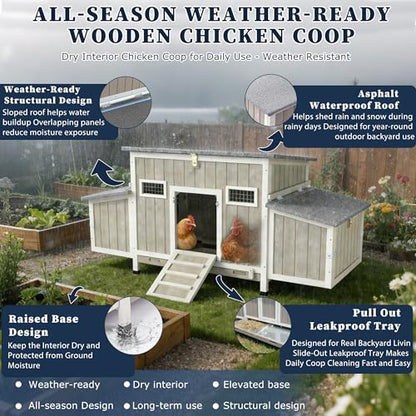 Gowoodhut Outdoor Chicken Coop Wooden Hen House Hens Coop for Backyard Poultry Tractor for 2-4 Chickens with Weatherproof Asphalt Roof, 4 Nesting Box, 2 Roosting Bar, Pull-Out Tray (Coop84 NoRun) - size: 62.2"L x 22.8"W x 28.5"H