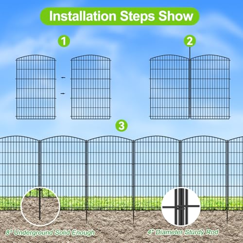 INJOPEXI Decorative Garden Fence 12 Panels 26ft (L)×42in (H) Garden Fences with 12 Panels Rustproof Wire No Dig Rabbit Animal Barrier Fencing Rabbit Dog Fence for Yard Patio Outdoor - Without Gate - size: 12 Panels 26ft(L)-42"(H) - Without Gate