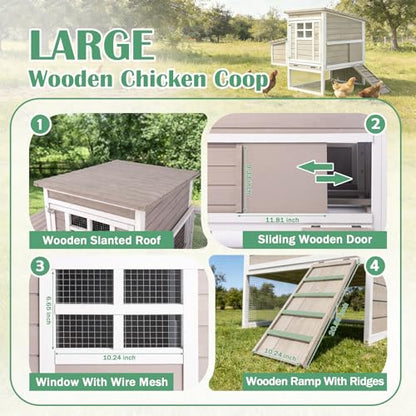 PetsCosset 39.13" L Chicken Coop for Outdoor,2-Story Poultry Cage with Nesting Box,Fir Wood Hen House with Pull-Out Tray for 1-3 Chicken,Slanted Wooden Roof,Suitable for Backyard,Park,Garden,Grey - size: 39.13" L - Grey