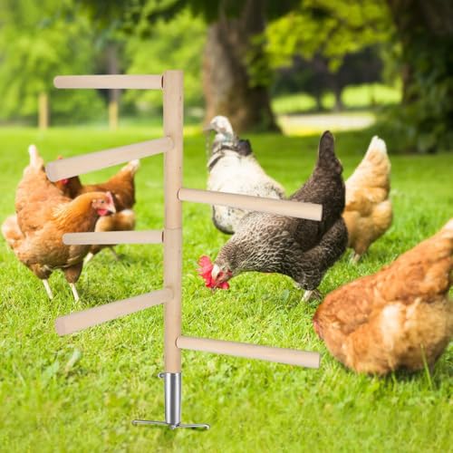 Kalekey Extra Large Chicken Perch Toy for Coop, 39.4" Roosting Bar for Chicken Coop Toys, Chicken 6 Branches Perch Stand Wooden with Metal Tripod Ground Plug for Poultry Rooste