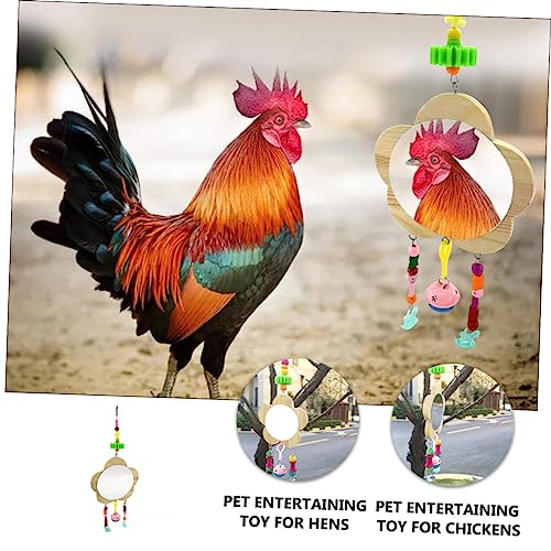 BESPORTBLE Creative Pet Rooster Mirror Toy Wooden Hanging Pendant Reflective for Hens and Fun Activity and Boredom Relief for Your Birds