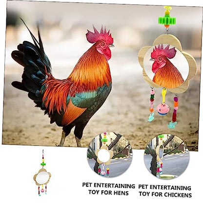 BESPORTBLE Creative Pet Rooster Mirror Toy Wooden Hanging Pendant Reflective for Hens and Fun Activity and Boredom Relief for Your Birds