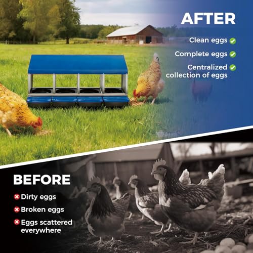 Chicken Nesting Boxes, Heavy-Duty 8-Compartment Metal Chicken Nesting Box – Removable Tray, Ventilation Holes, Easy Egg Collection, Rustproof Galvanized Steel - Blue - 4 - Slot - color: Blue, size: 4 - Slot