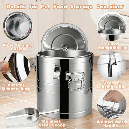 40lb Stainless Steel Dog Food Storage Container, Large Capacity Metal Pet Food Storage Container with Scoop, Airtight Dog & Cat Food Treat Bin for Dry Food Keep Fresh for Multi-Pet Households - size: 40lb