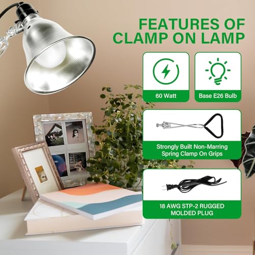 Simple Deluxe 2-Pack Clamp Lamp Light with 5.5 Inch Aluminum Reflector up to 60 Watt E26 (no Bulb Included) 6 Feet 18/2 SPT-2 Cord, Silver - size: 5.5 Inch (60 Watts), style: 2-Pack