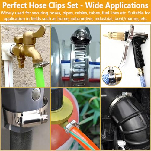 40 Pack Adjustable Stainless Steel Hose Clamps, 10-70mm Worm Gear Duct Pipe Clamp, Heavy Duty Metal Fuel Line Radiator Hose Clamps Kit for Plumbing, Automotive, Industrial, Garden, Indoor&Outdoor Use - size: 40 Pcs Kit - Hose Clamp (10-70 mm)