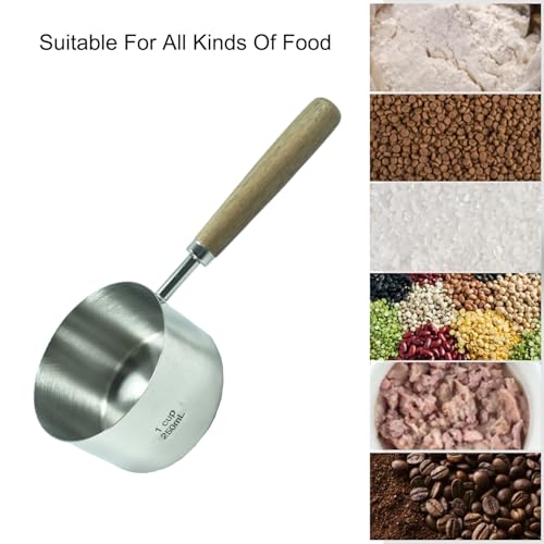 1 Cup Stainless Steel Dog Cat Food Measuring Scoop for Dry and Wet Food, Accurate Measurement for Rice, Flour, Grain (Long Handle Silver) - color: Stainless Steel