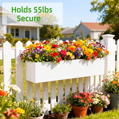 Metal Railing Planter Box, 30 Inch Balcony Planters with Adjustable Brackets, Large Hanging Planters for Outdoor Fence Deck - color: White