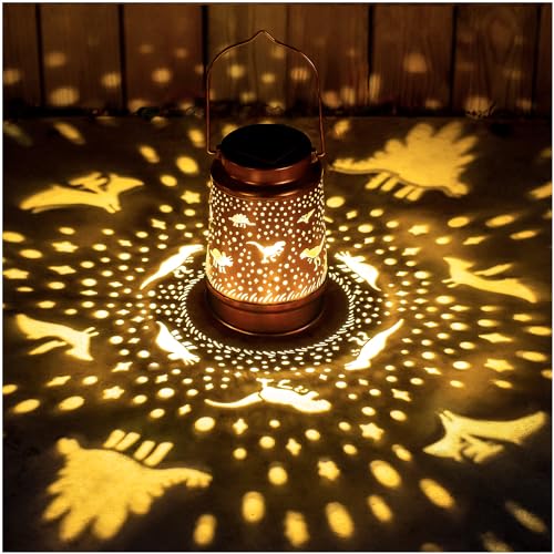 Dinosaur Solar Lanterns Outdoor Waterproof Hanging Solar Lights Dinosaur Gifts for Women Men Metal Decorative LED Dinosaur Lanterns for Garden Decor,Yard,Patio,Lawn,Tabletop,Pathway,Landscape - style: Dinosaur