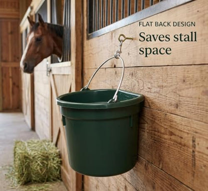 FarmTek Flat-Back Utility Bucket – 8 Quart, Heavy-Duty Polyethylene | Space-Saving Flat-Back Design, Reinforced Wire Carry Bail, Integrated Hanging Notch, Farm & Stable Utility