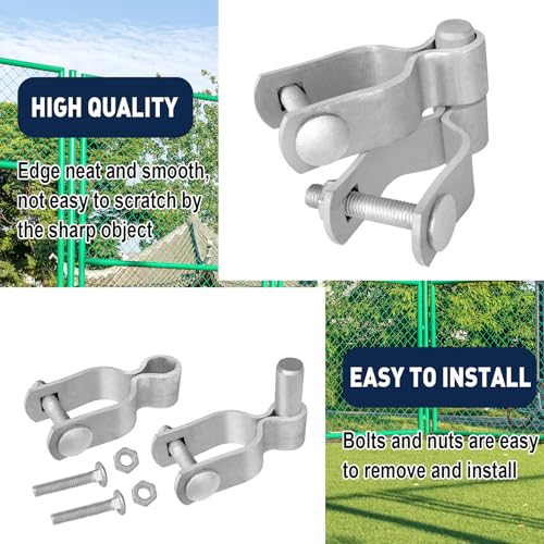 2 Pack Chain Link Gate Hinge Kit for 1-3/8" Pipe - Galvanized Steel No-Weld Kit w/Male & Female Brackets, Bolts & Nuts
