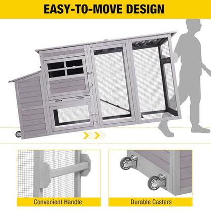 Aivituvin Chicken Coop Hen House, Large Outdoor Wooden Poultry Cage with Ramps, Run, Nesting Box, Removable Tray, Weather-Proof Chicken Cage (Grey, AIR31) - color: Grey, size: 74.9"L x 26.0"W x 39.4"H