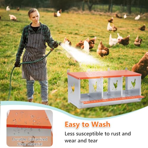 Heavy-Duty Wall-Mounted Metal Nesting Box for Backyard Chickens and Ducks with Ventilation and Easy Egg Access (3-Orange)
