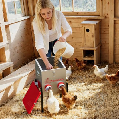 Sannwsg Chicken Feeders,30 lb Capacity 6 Port Automatic Chicken Feeder, Metal Chick Feeder with Locking Lid and Legs, Chicken Feeder for Chickens, Ducks, Geese - size: 6 Ports (2+2+2)