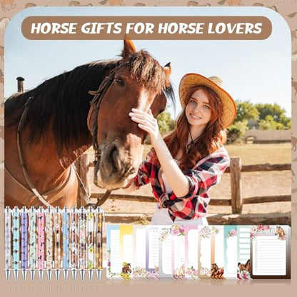 24 Pcs Horse Sticky Notes with Pens Themed Party Favors Gifts Cute Notepad Memo Notes Pads Black Ink Ballpoint Pen for Horse Lover Christmas Gifts Office School Students Teacher Supplies - style: Horse