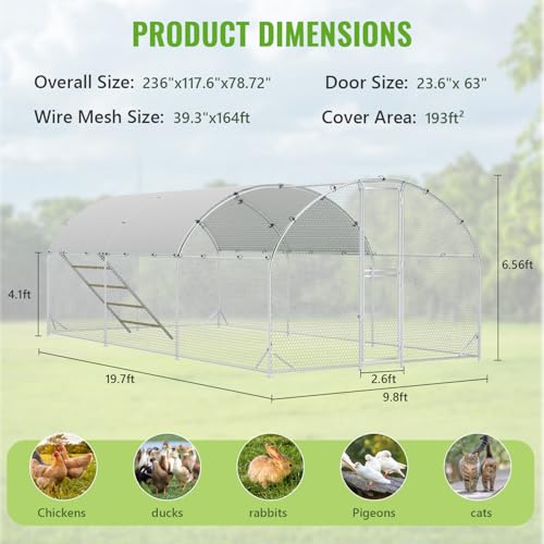 Large Metal Chicken Coop, Chicken Runs for Yard with Cover, Arch Roof Chicken Coop, Outdoor Chicken Pen, Heavy Duty Galvanized Steel Frame, Waterproof Cover, 10 x 20 x 6.5 FT - size: 118.1"L x 78.7"W x 235.2"H