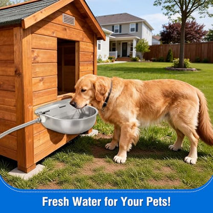 Automatic Livestock Water Bowl Float Valve Self-Filling Dog Goat Chicken | 304 Stainless Steel Animal Waterer Auto Refill, Horse Pig Cow Sheep Cat, Drainage, 3/4" GHT Hose & Mounting Bolts, Farm Ranch