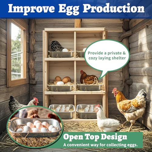 Chicken Nesting Box, 3 Pcs Stainless Steel Chicken Egg Laying Nest Boxes Tray, ChickensNesting Box Pan for Chickens and Poultry to Collect Eggs, Hens, Chickens Coop Box, Easy to Clean