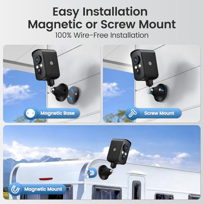 Cellular Security Camera Wireless Outdoor, No WiFi Need, Battery & Solar Powered, Magnetic, Free Human Detection, Free 7-Day Cloud/SD, Night Vison, Siren, 2-Way, IP65 Talk, 2K - color: Black-4G LTE Cellular, size: ZY-G6N