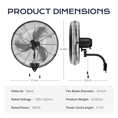 Tehanld 2PC Industrial Wall Fan 30 Inch - 7800 CFM High Velocity Airflow, Heavy Duty Metal Wall Mounted Fan with Dual Pull Chains & 90° Oscillation, 3-Speed Commercial Fan for Warehouse & Barn - size: 30 INCH - 2PC