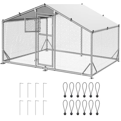 10x6.5x6.5 FT Metal Chicken Coop, Functional Split Door Chicken Coop Run with Cover & Hardware Cloth,Heavy Duty Chicken Pen with Aluminum Frame, Easy Setup Animal Run for Hen, Duck, Goat - size: 118.0"L x 79.0"W x 77.0"H