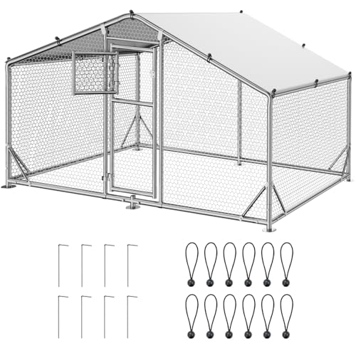 10x6.5x6.5 FT Metal Chicken Coop, Functional Split Door Chicken Coop Run with Cover & Hardware Cloth,Heavy Duty Chicken Pen with Aluminum Frame, Easy Setup Animal Run for Hen, Duck, Goat - size: 118.0"L x 79.0"W x 77.0"H